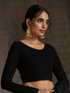 Blouse - Black Knit Stretch 3/4 Sleeves Top Blouse
